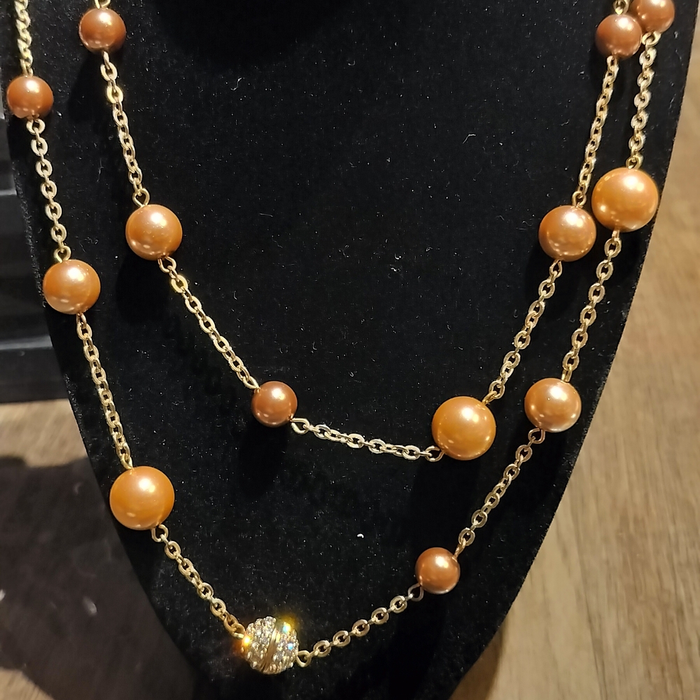 Park Lane Elegant Gold and Brown Beaded Necklace
